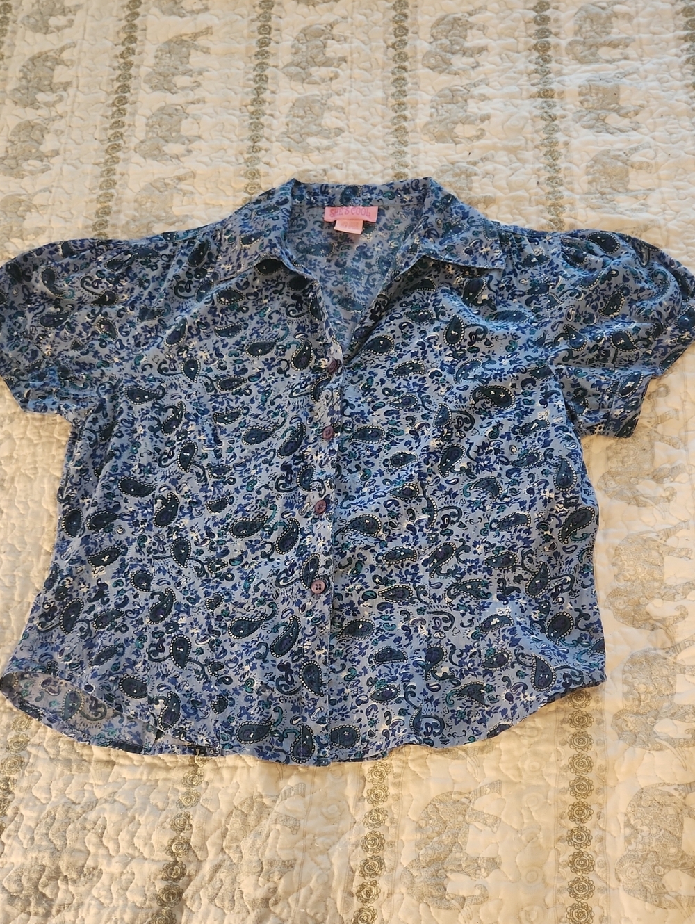 She's Cool Blue Paisley Cropped Button-Down Shirt